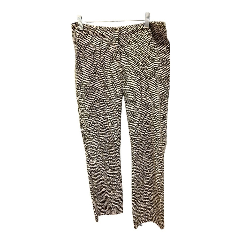VINTAGE City DKNY size 4 Navy and Tan Print Cotton and Spandex Trousers Pants